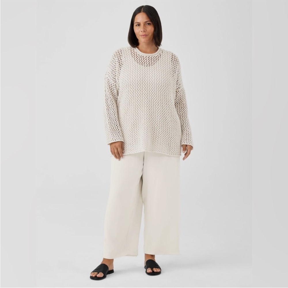 Eileen Fisher NWT silk georgette crepe cropped pant in bone